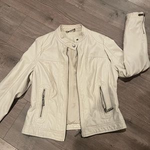 Cream Faux Leather Jacket Medium